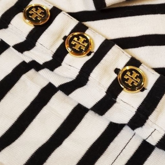 Tory Burch Stripe Turtleneck medium button cuffs long length black cream - Picture 16 of 16